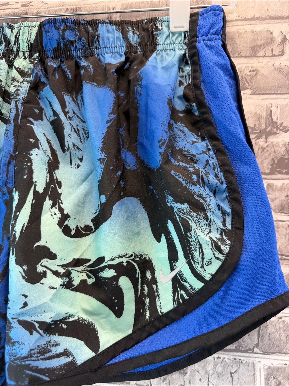 Nike Blue and Teal Marble-Print Athletic Shorts